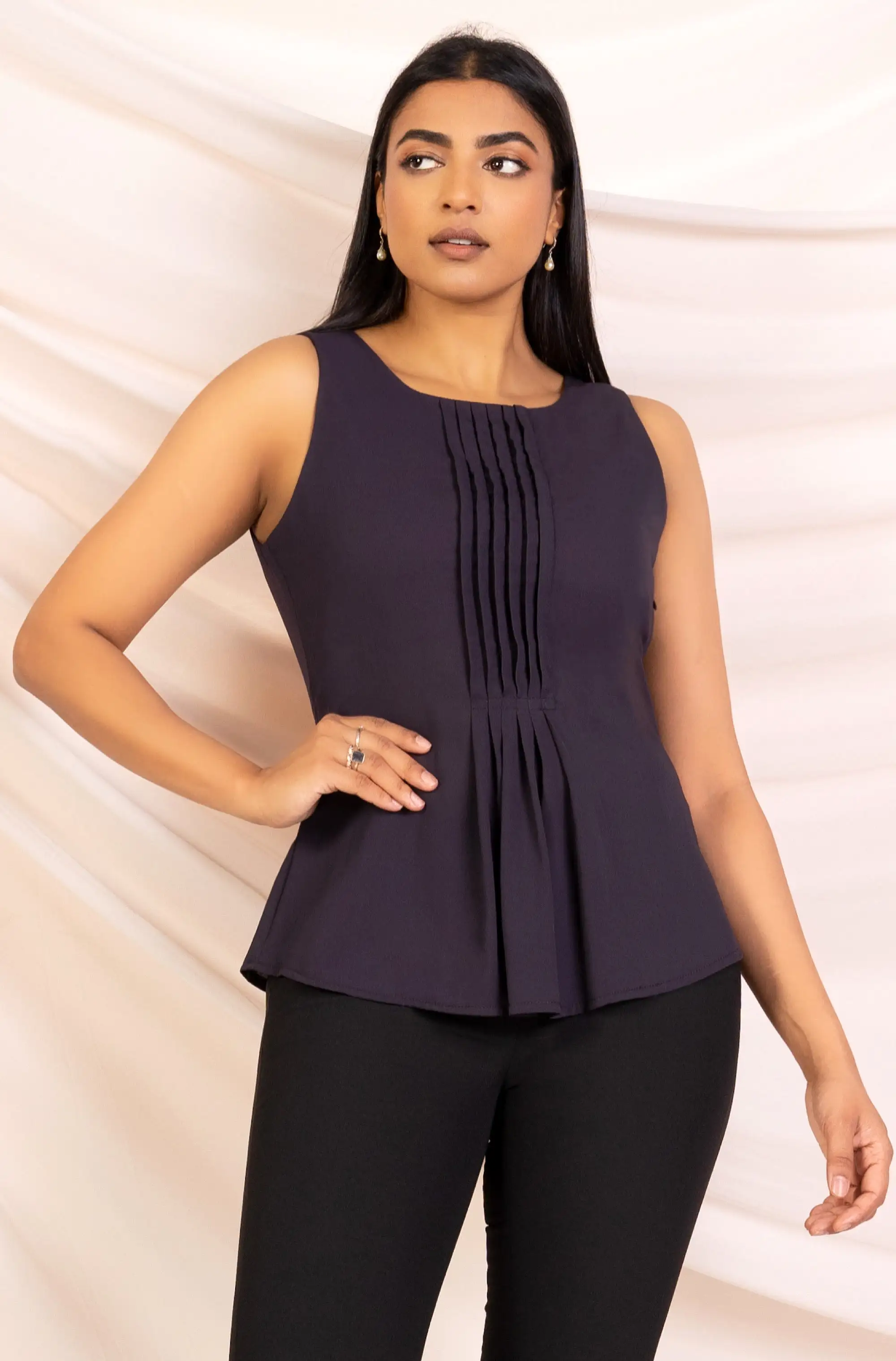 Pleat Detail Sleeveless Top