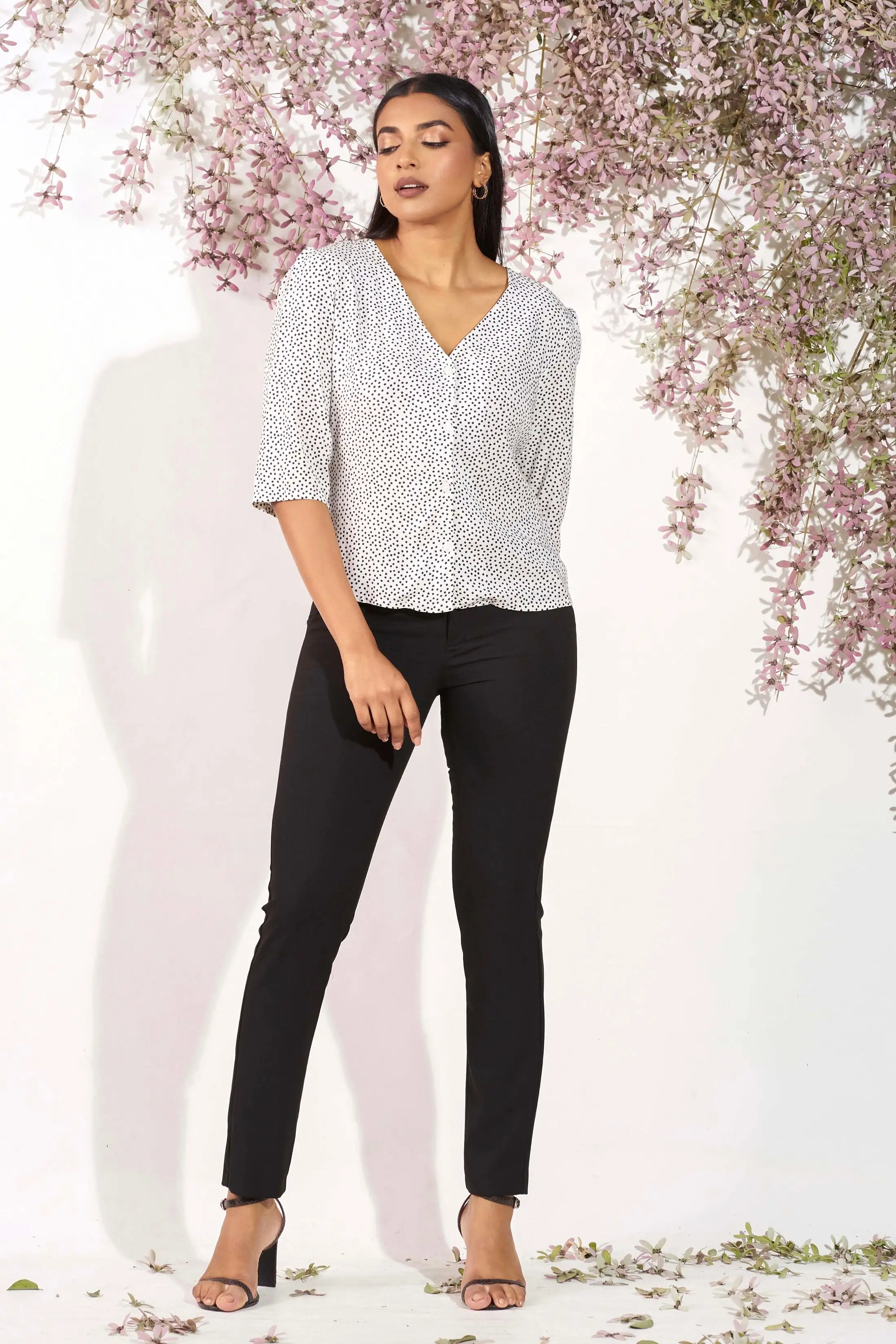 Polka Dot Front Button Blouse - Regular Fit