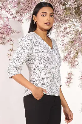 Polka Dot Front Button Blouse - Regular Fit