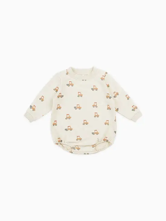 Quincy Mae - Crewneck Bubble Romper - Tractors