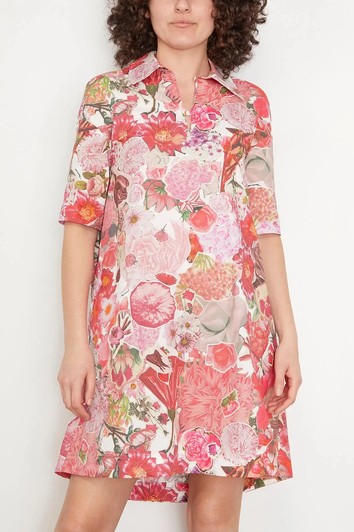 Short Sleeve Collared Dress in Pink Clematis