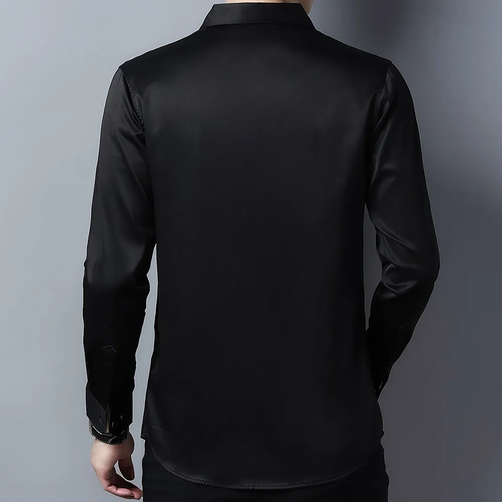 Solid Korean Fashion Square Collar Long Sleeve Casual Shirt for Men