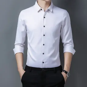 Solid Korean Fashion Square Collar Long Sleeve Casual Shirt for Men