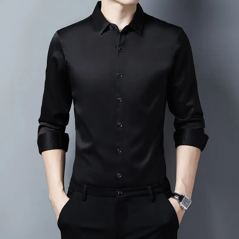 Solid Korean Fashion Square Collar Long Sleeve Casual Shirt for Men