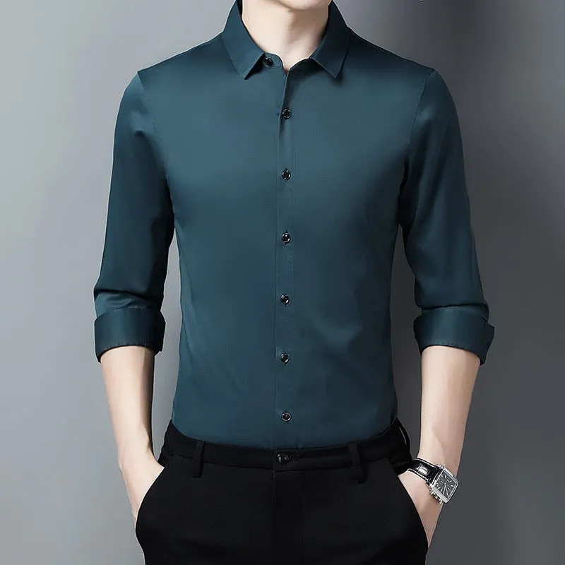 Solid Korean Fashion Square Collar Long Sleeve Casual Shirt for Men