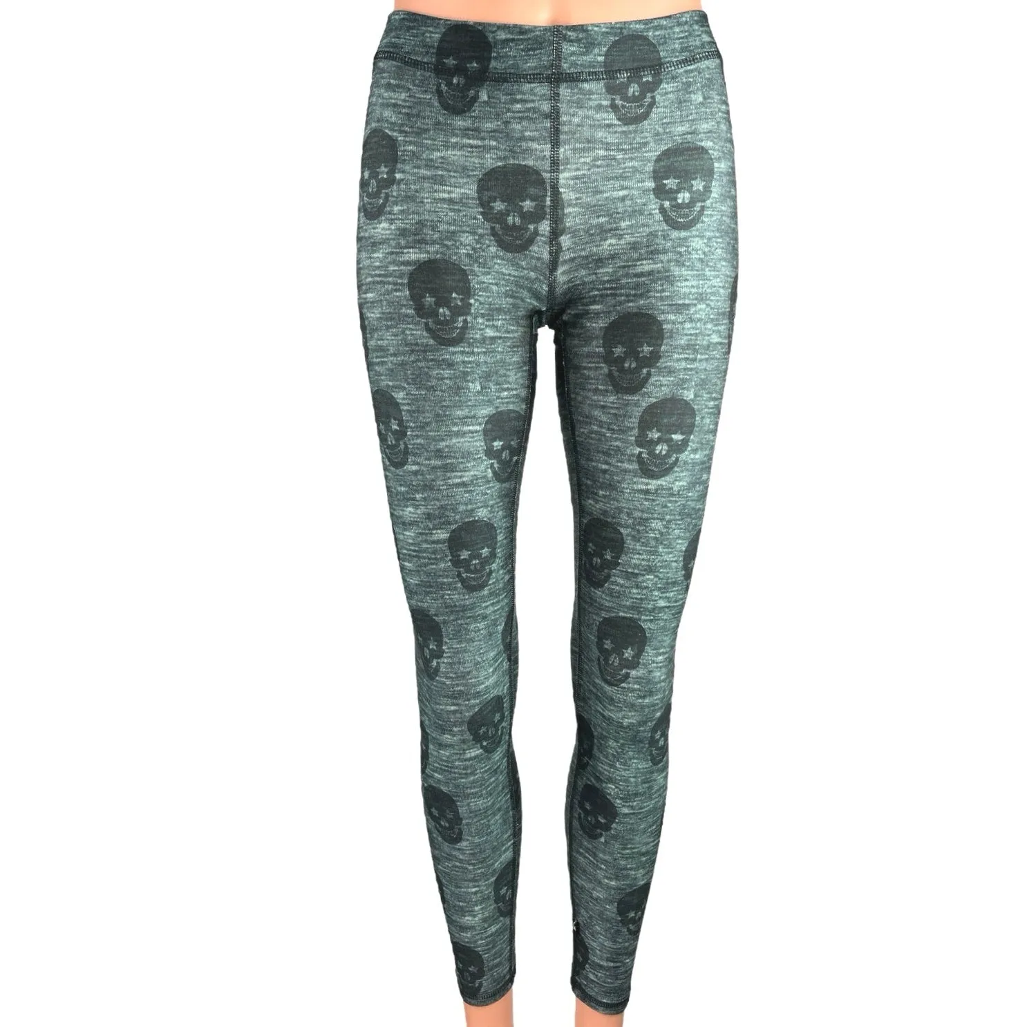 Terez Green Black Skull Pull On Low Rise Yoga Workout Athletic Leggings Size XS