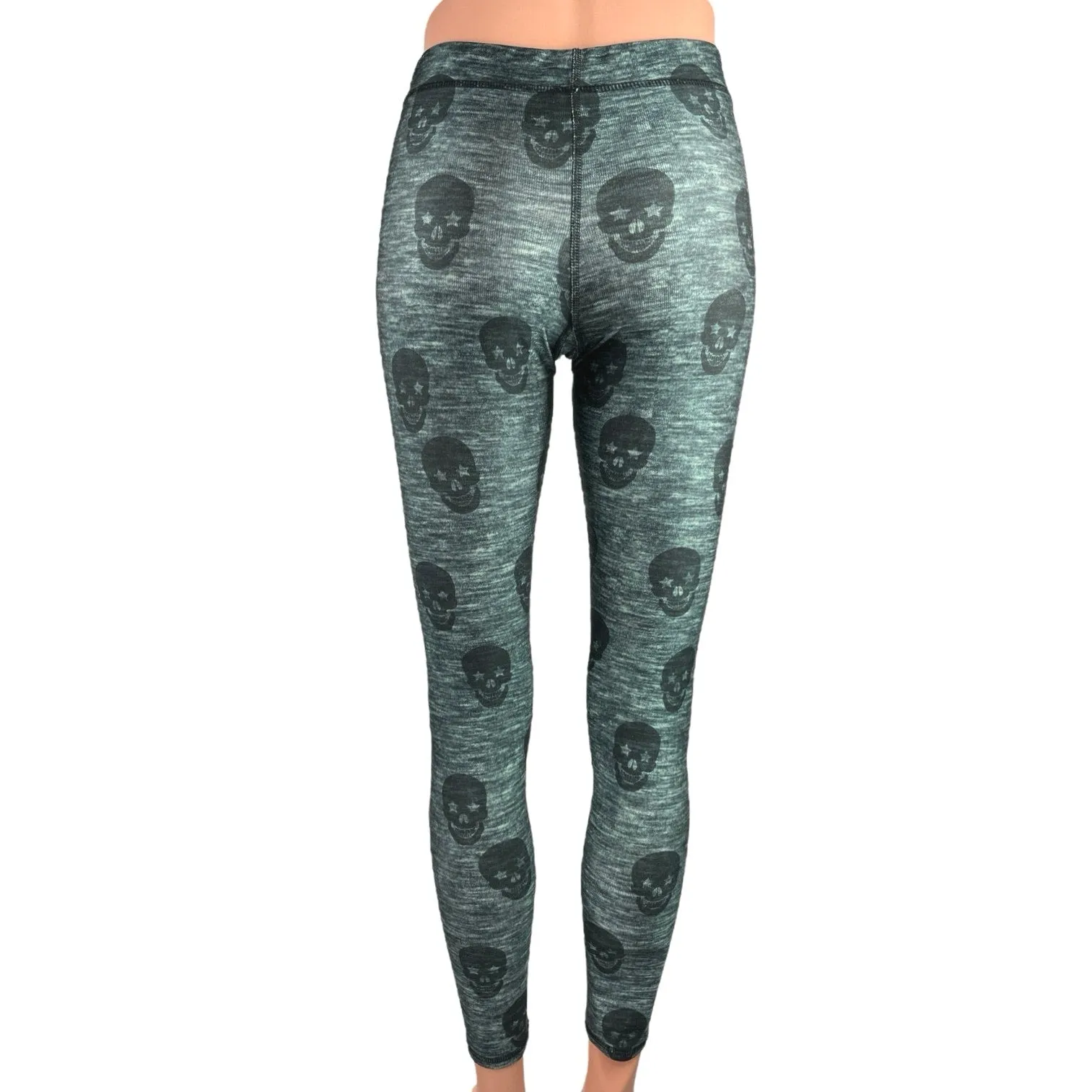 Terez Green Black Skull Pull On Low Rise Yoga Workout Athletic Leggings Size XS