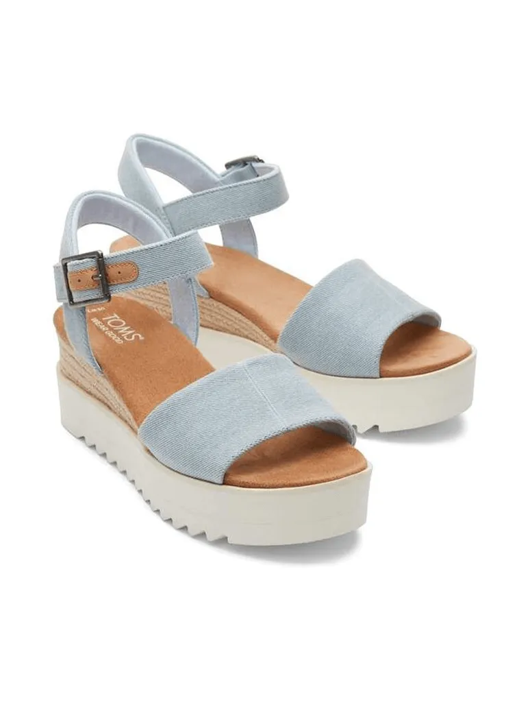 TOMS Diana Wedge Sandal in Pastel Blue Washed Denim (Final Sale)