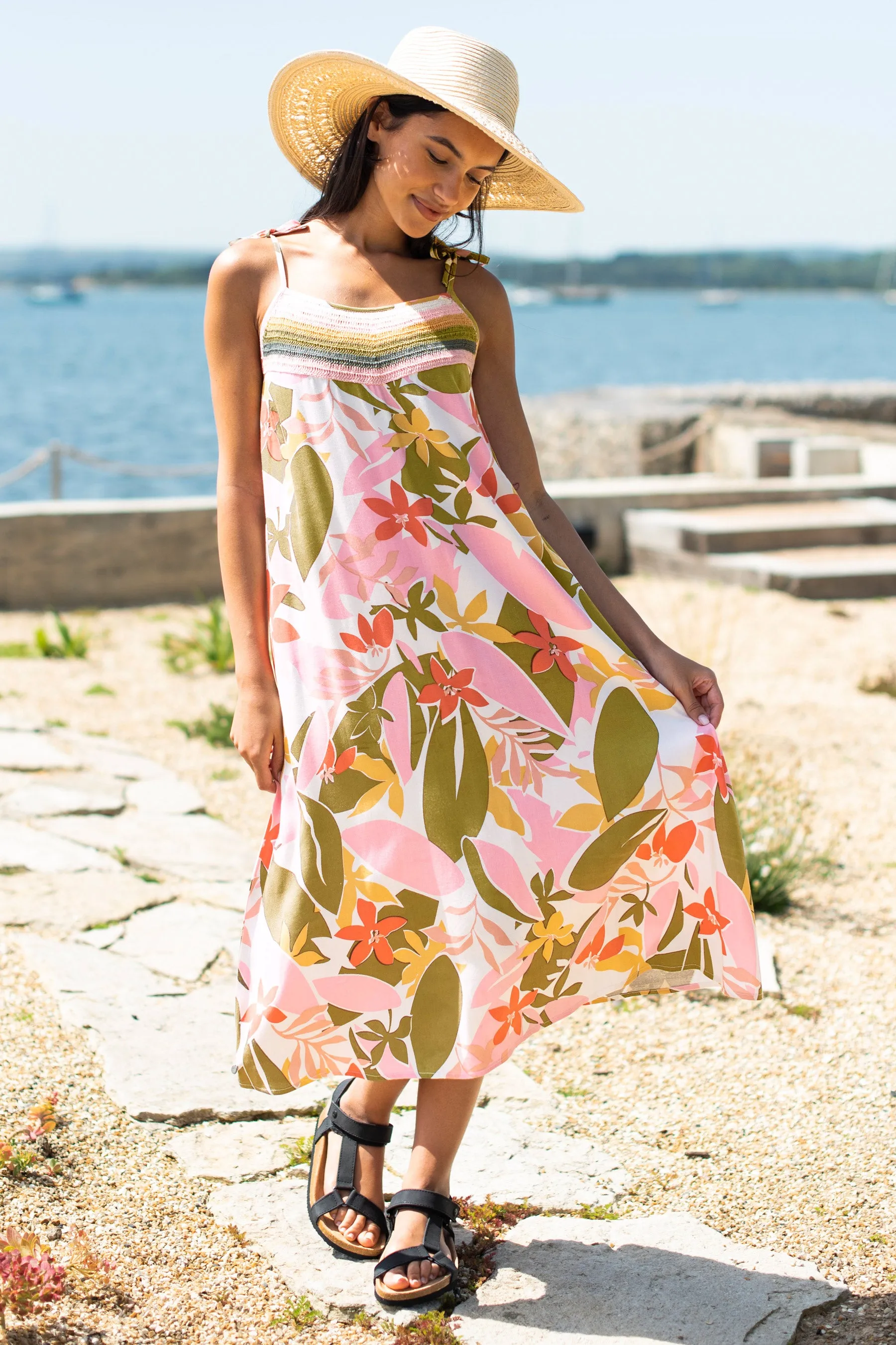 Tropical Palm Strappy Dress