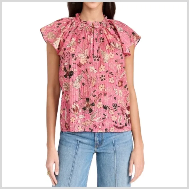 ULLA JOHNSON  |Flower Patterns Casual Style Short Sleeves Shirts & Blouses