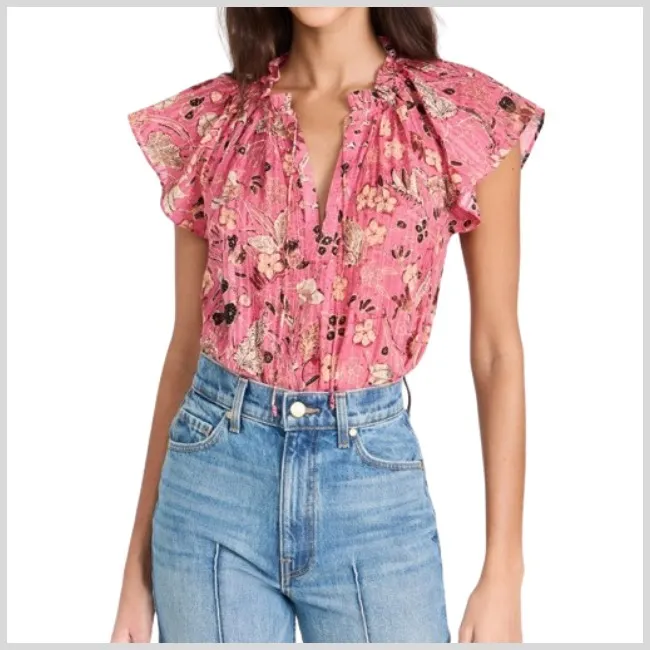 ULLA JOHNSON  |Flower Patterns Casual Style Short Sleeves Shirts & Blouses