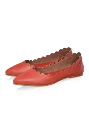 Valentina Leather Ballet Flats in Vintage Red