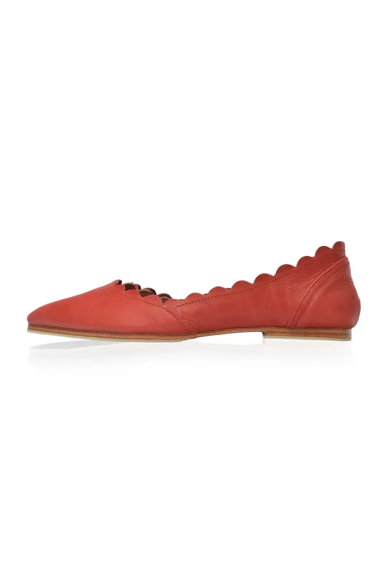 Valentina Leather Ballet Flats in Vintage Red