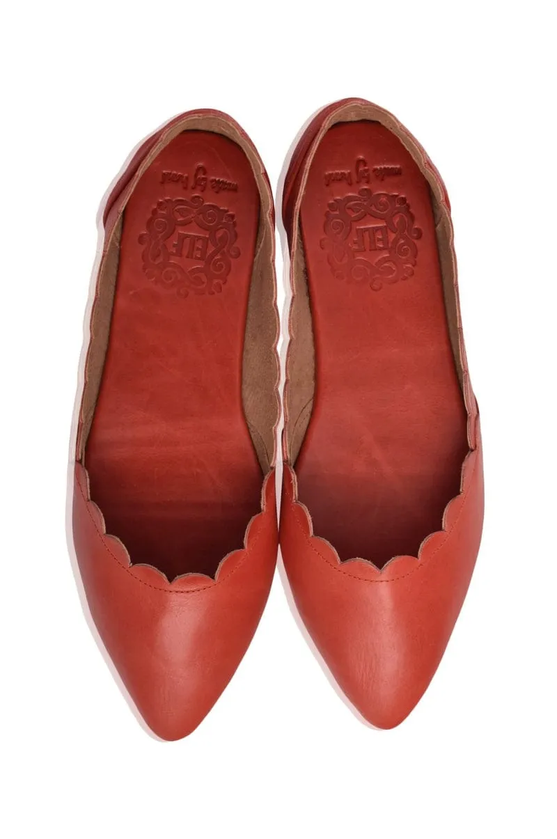 Valentina Leather Ballet Flats in Vintage Red