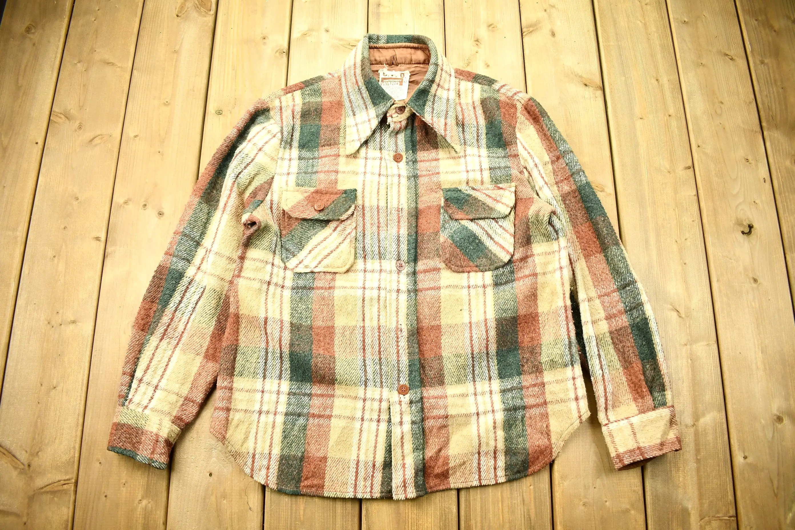 Vintage 1970s Montgomery Ward Button Up Flannel Sweater / Vintage Button Up / True Vintage / Earth Tones / Casual Shirt / Formal