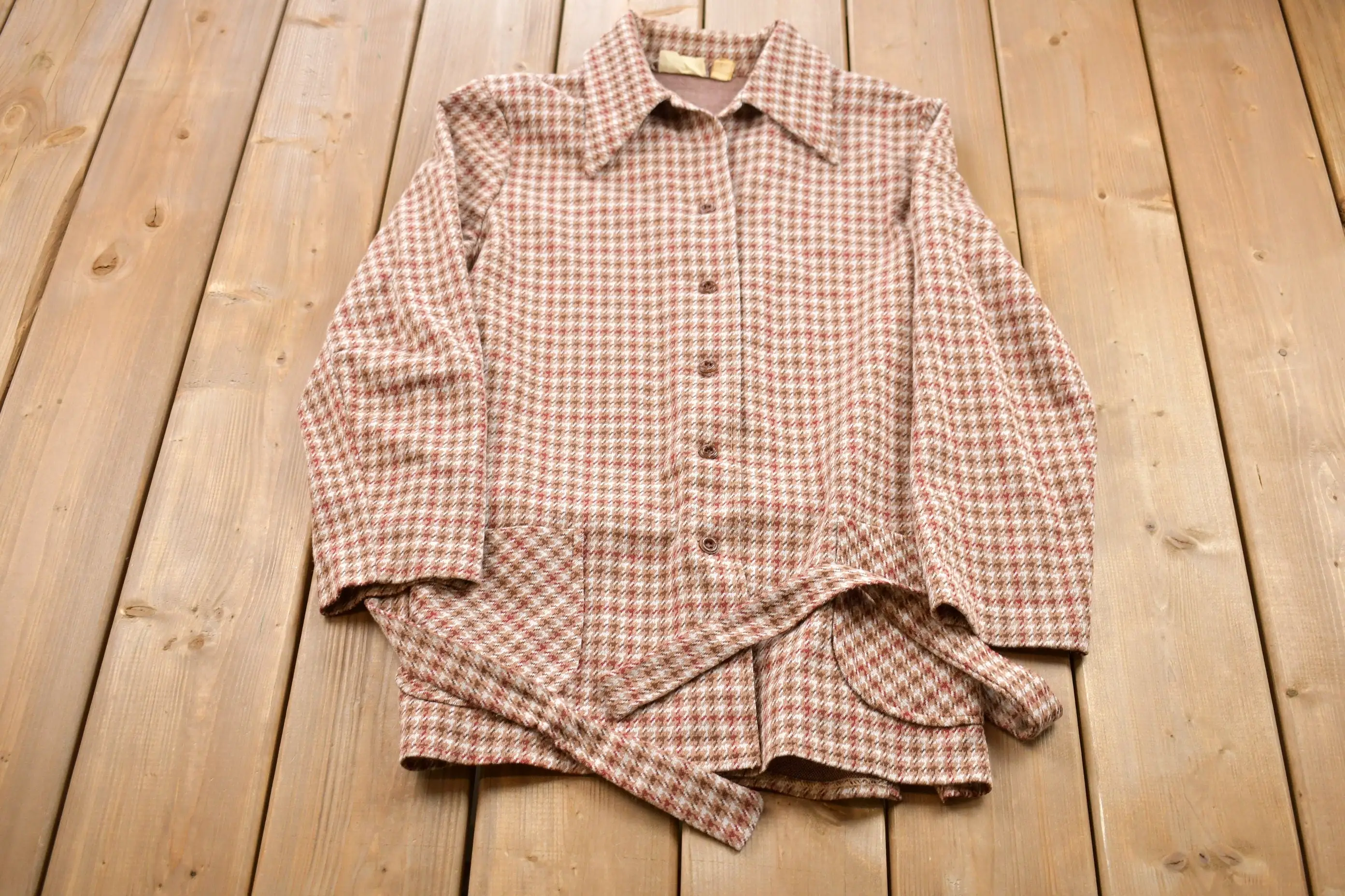 Vintage 1970s Russ Hounds Tooth Button Up Shirt / 1970s Button Up / Vintage Flannel / Plaid Flannel / Casual Shirt / Formal Shir