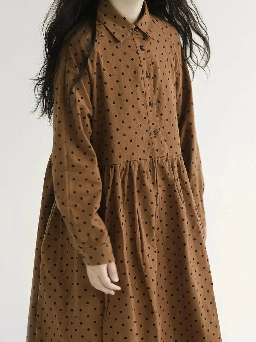 Women Dot Pleat Long Sleeve Dress