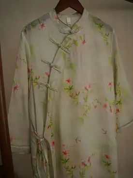 Women Spring Floral Strap Ramie Robe Dress SC1052