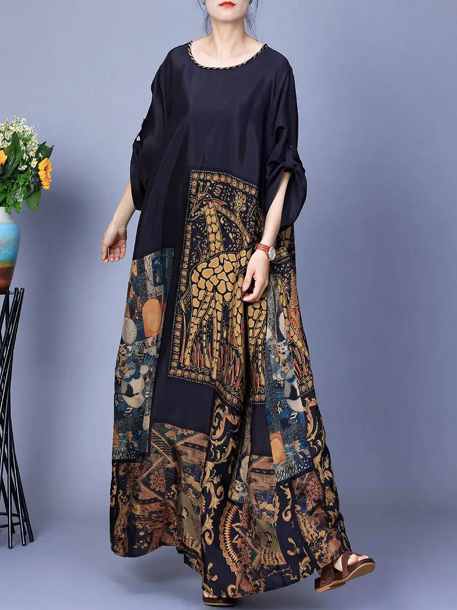 Women Spring Spliced Vintage Maxi Dress CO1026