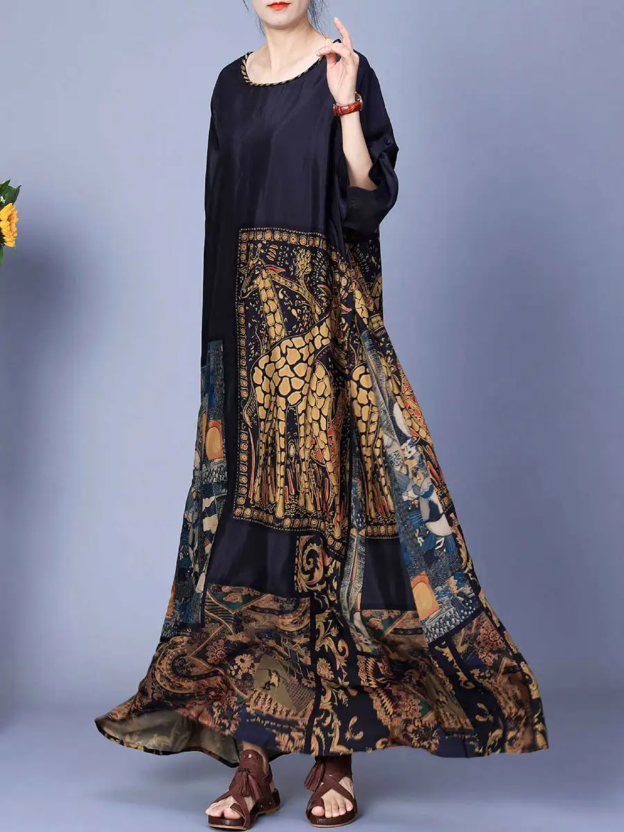 Women Spring Spliced Vintage Maxi Dress CO1026