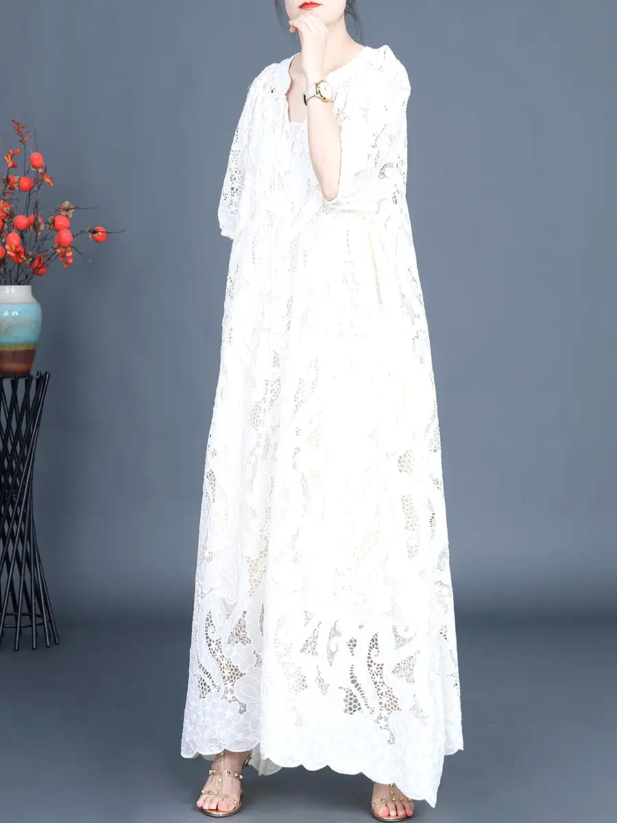 Women Summer Artsy Cutout Lace Maxi Dress KL1050