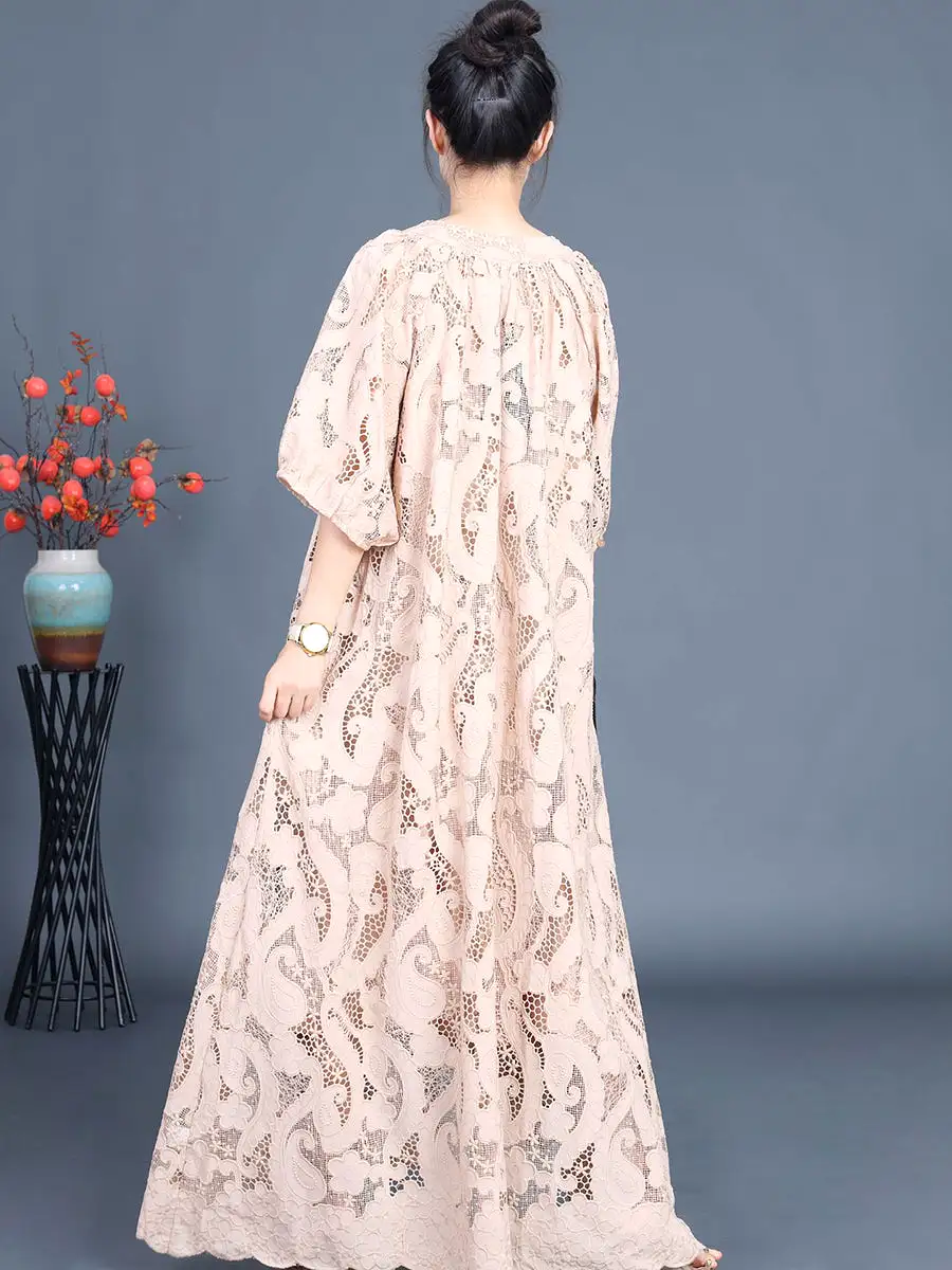 Women Summer Artsy Cutout Lace Maxi Dress KL1050