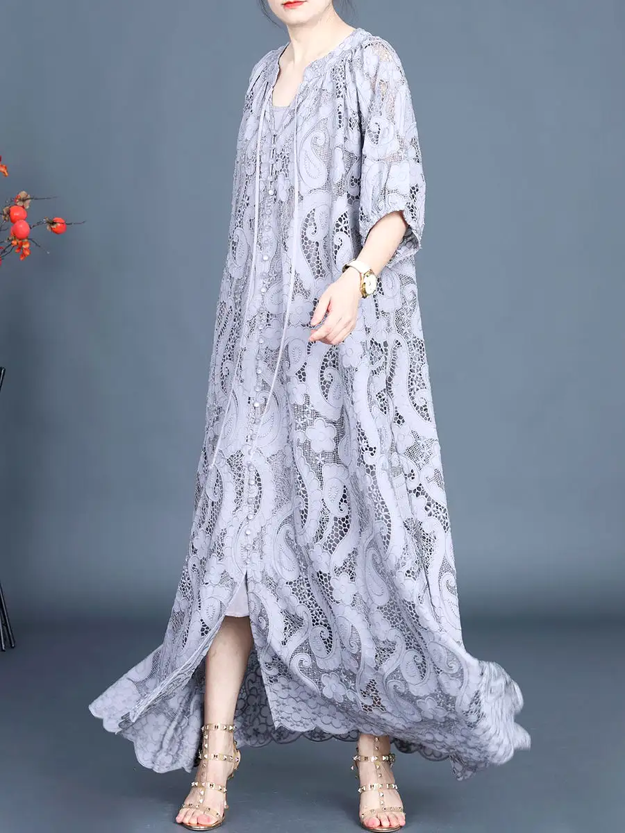 Women Summer Artsy Cutout Lace Maxi Dress KL1050