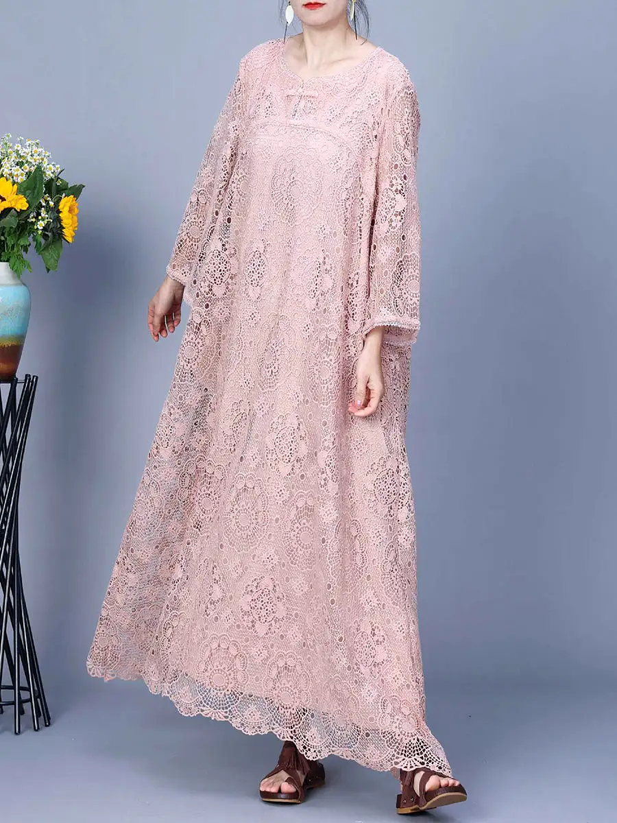 Women Summer Artsy Lace Spliced Maxi Dress KL1017