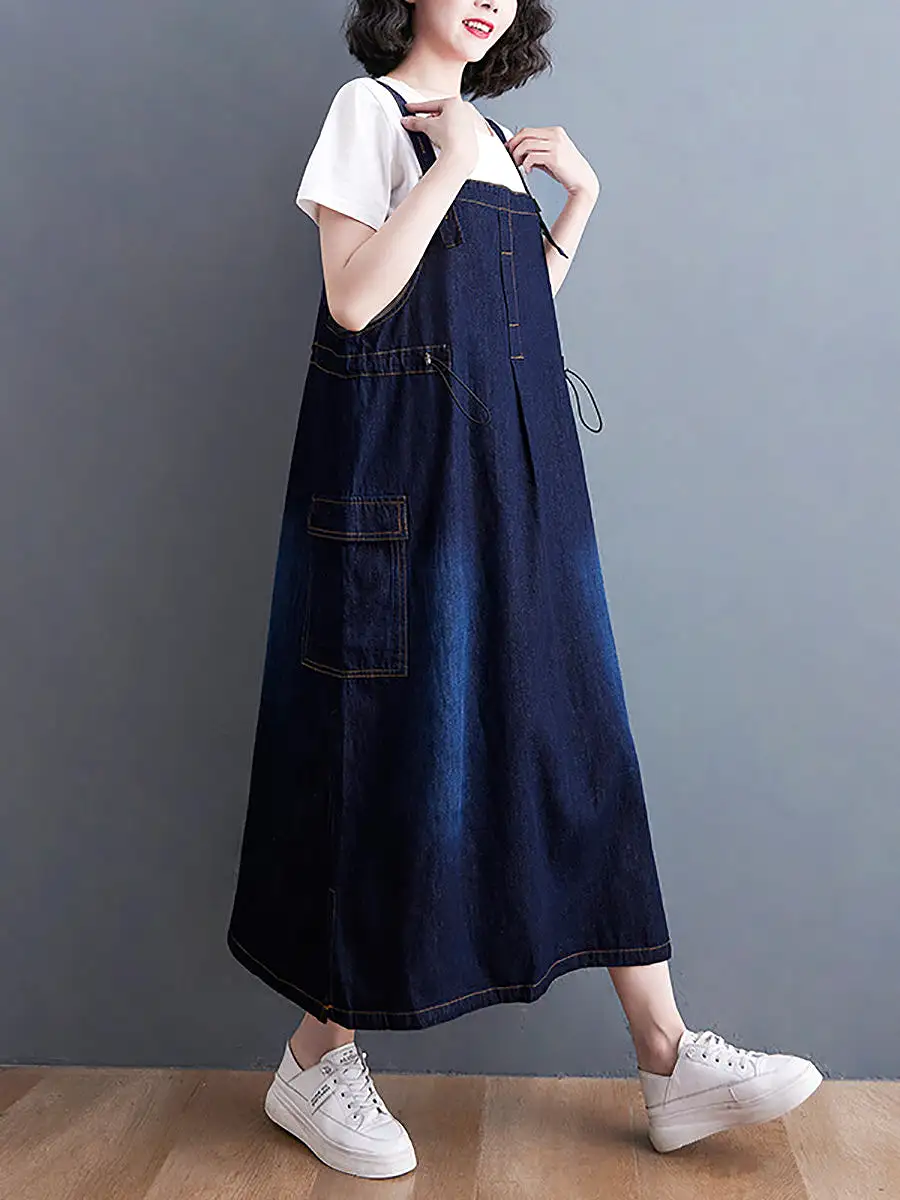 Women Summer Casual Solid Denim Vest Dress CO1021