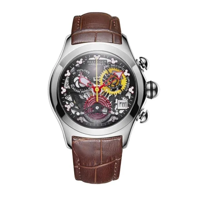 Women's Luxury Genuine Leather Strap Steel Skeleton Quartz Watch