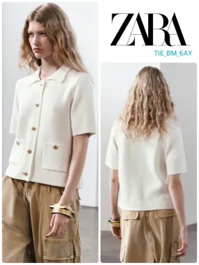 ZARA  |Casual Style Plain Short Sleeves Elegant Style Cardigans