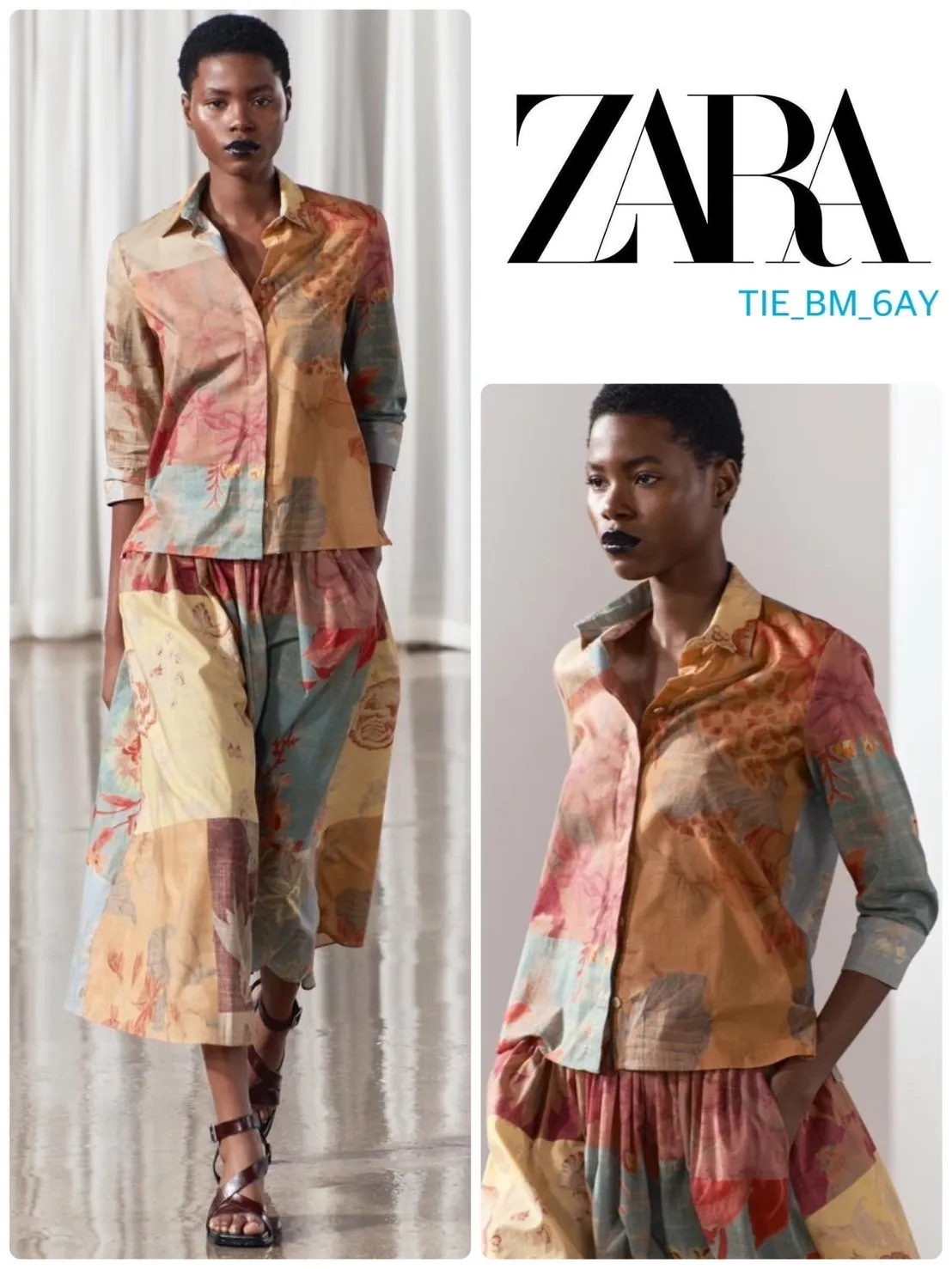 ZARA  |Flower Patterns Casual Style Cotton Short Sleeves