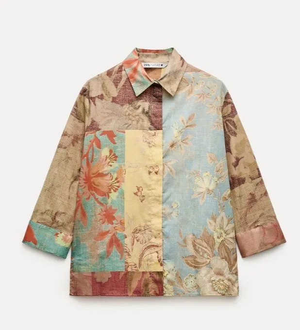 ZARA  |Flower Patterns Casual Style Cotton Short Sleeves